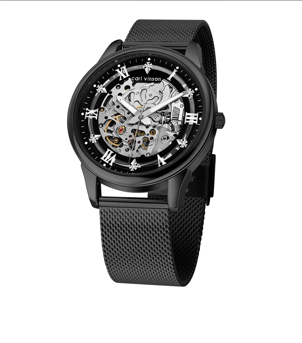 Мужские автоматические часы с полым дизайном Carl Vinson