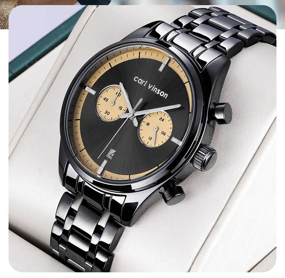 Мужские спортивные кварцевые хронографы Carl Vinson с календарем