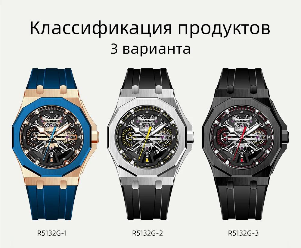 Мужские многослой скелетные кварцевые часы Carl Vinson