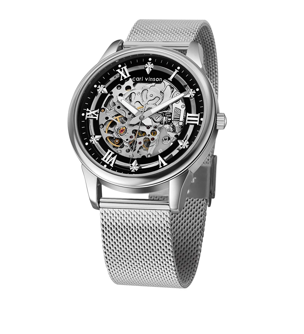 Мужские автоматические часы с полым дизайном Carl Vinson