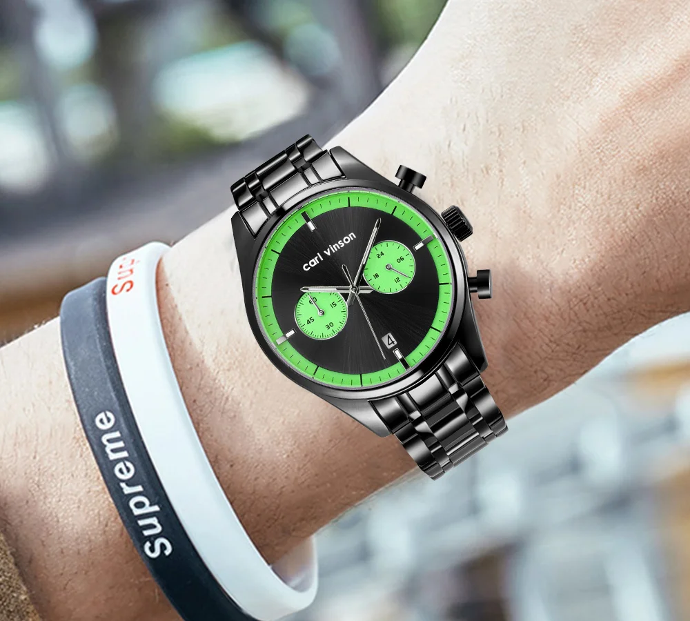 Мужские спортивные кварцевые хронографы Carl Vinson с календарем