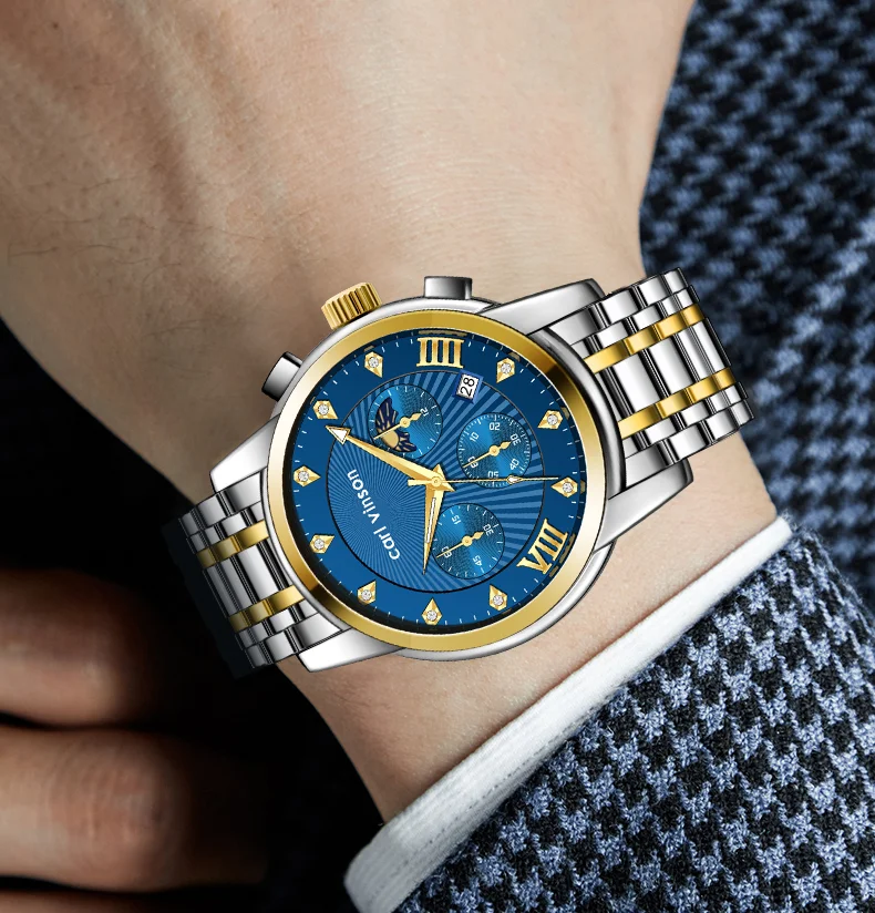 Мужские мужские кварцевые часы с фазами луны Carl Vinson