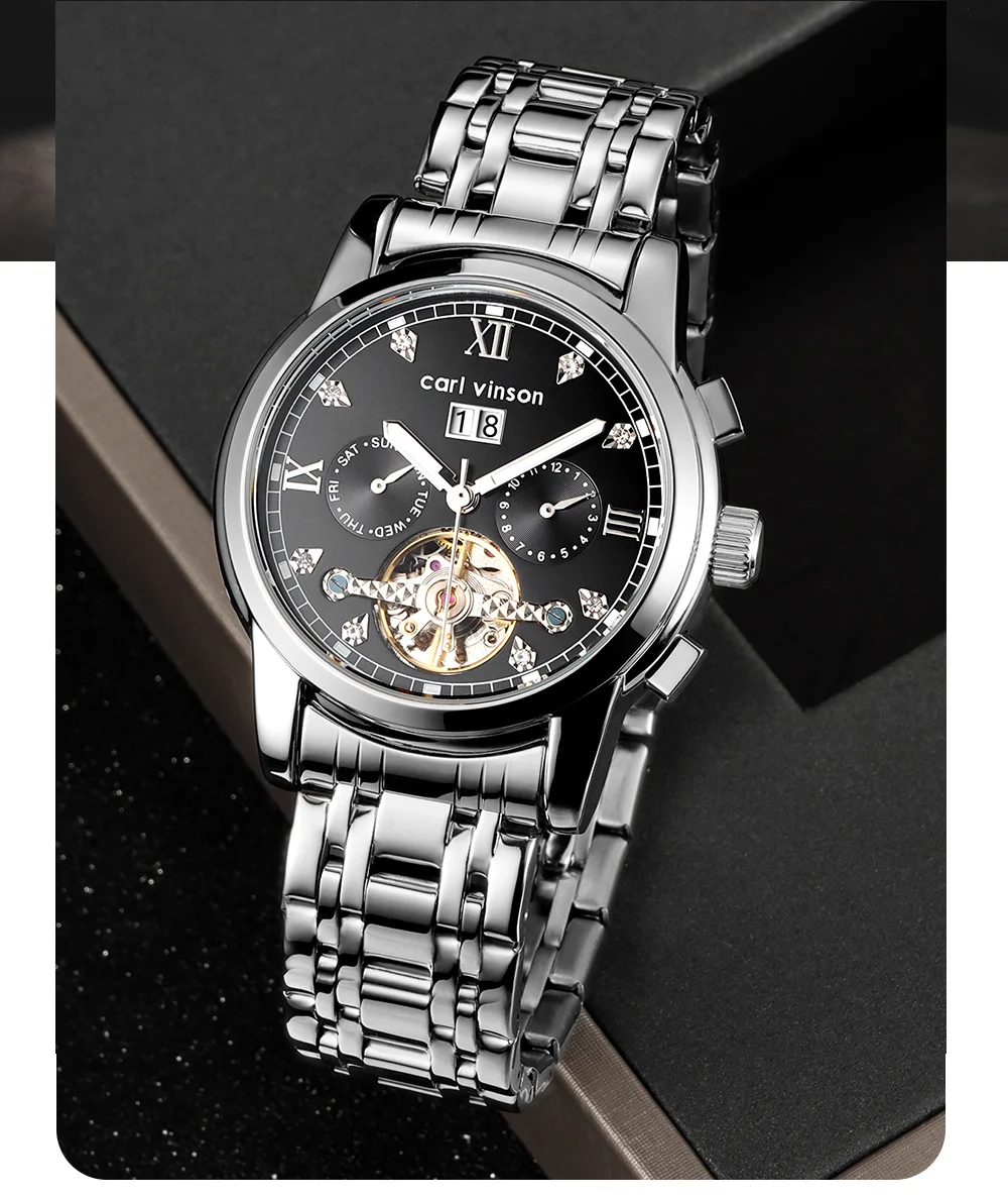 Мужские роскошные хронографы автоматические часы Carl Vinson