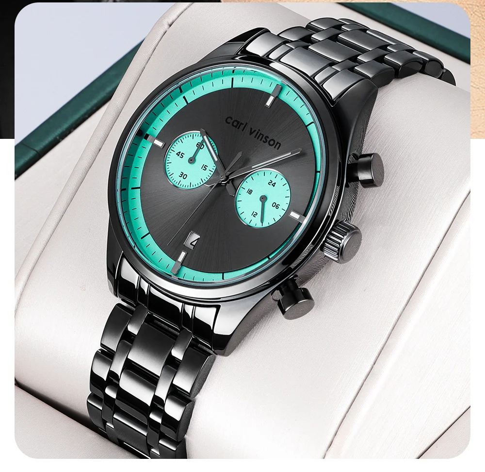 Мужские спортивные кварцевые хронографы Carl Vinson с календарем
