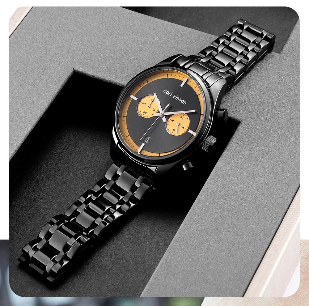 Мужские спортивные кварцевые хронографы Carl Vinson с календарем