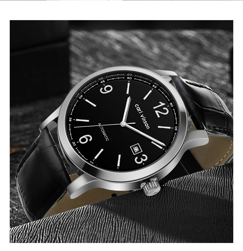Мужские автоматические часы в простом стиле Carl Vinson