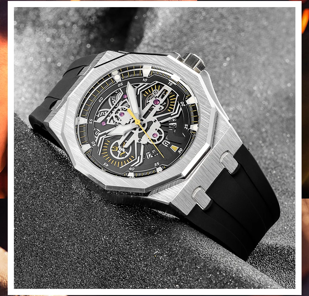 Мужские многослой скелетные кварцевые часы Carl Vinson