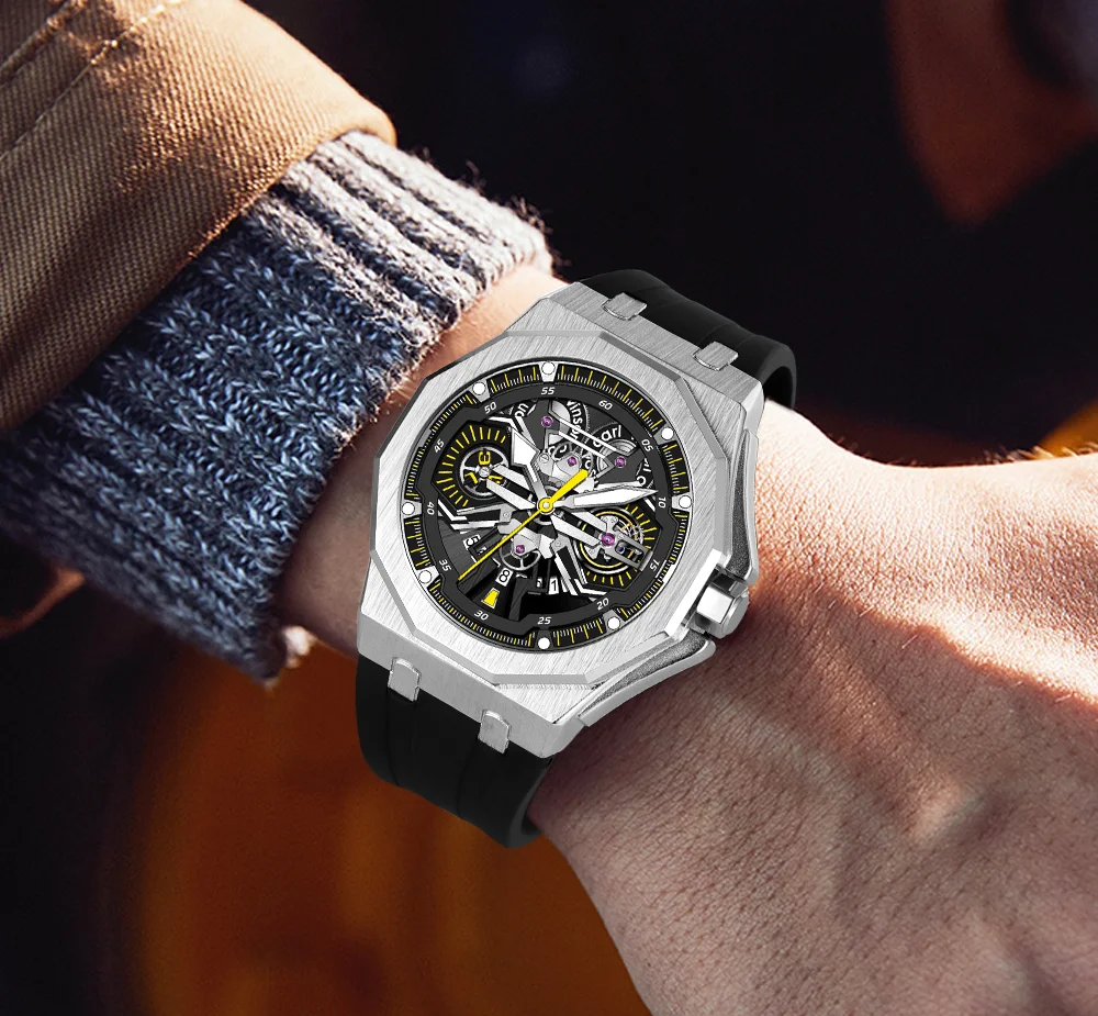 Мужские многослой скелетные кварцевые часы Carl Vinson