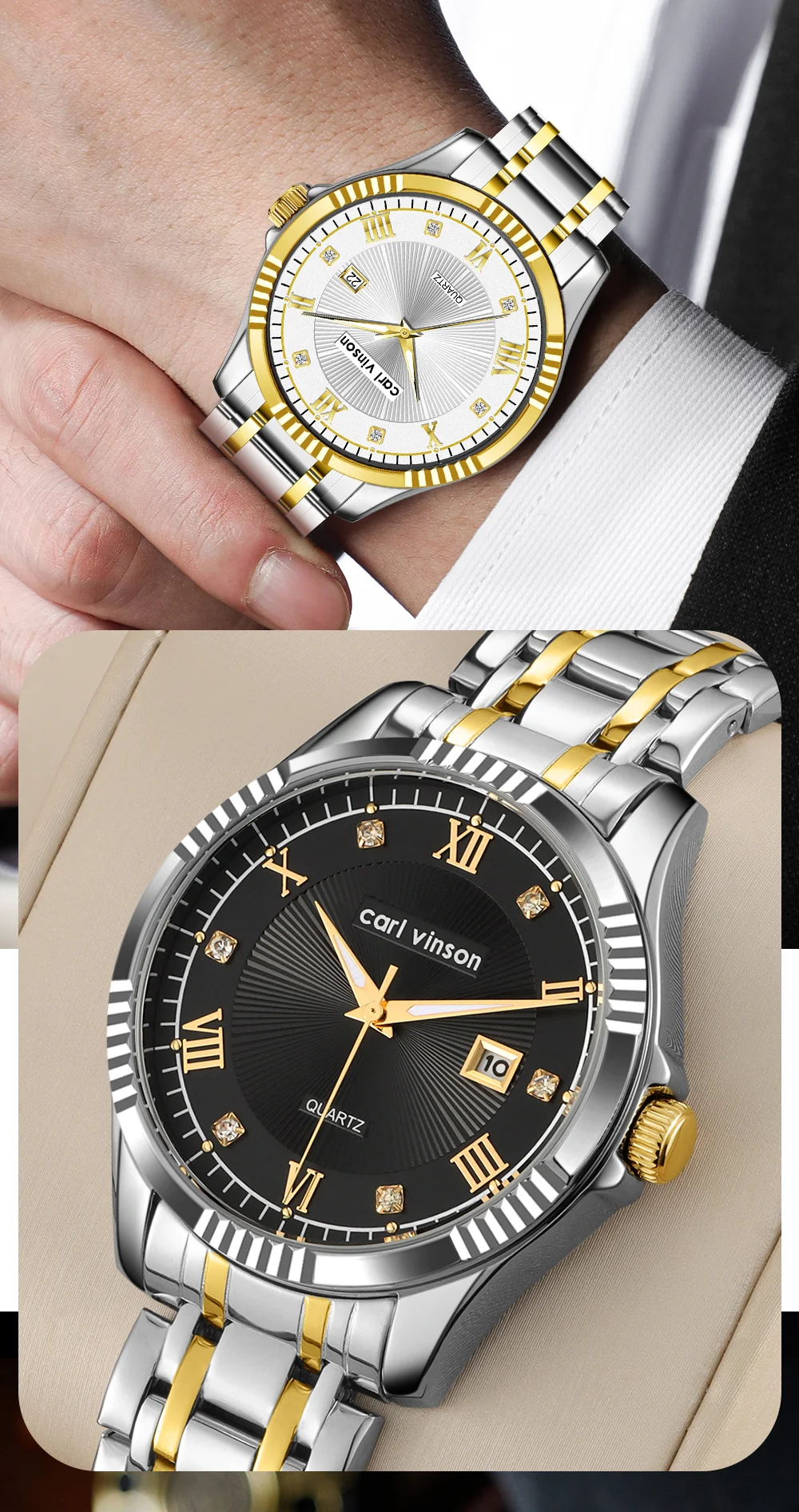Мужские деловые кварцевые часы с календарем Carl Vinson