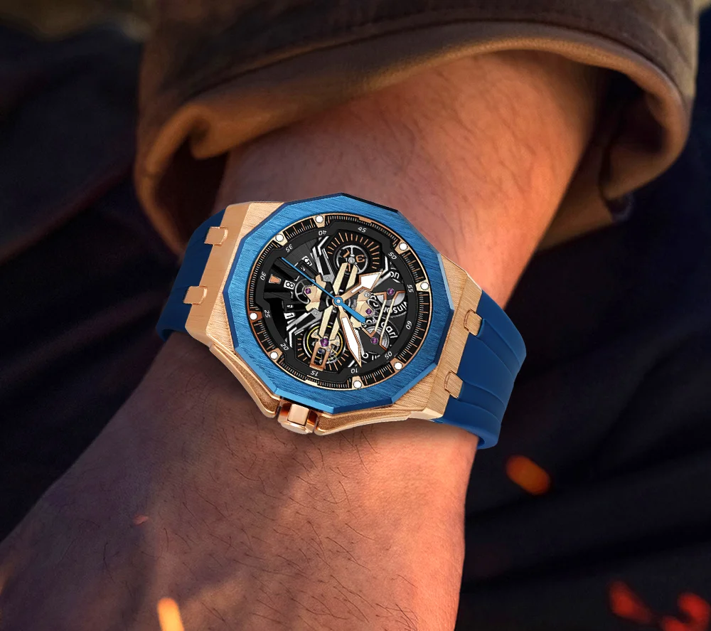 Мужские многослой скелетные кварцевые часы Carl Vinson