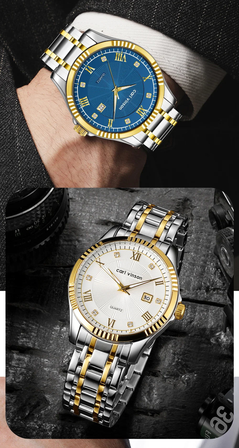 Мужские деловые кварцевые часы с календарем Carl Vinson