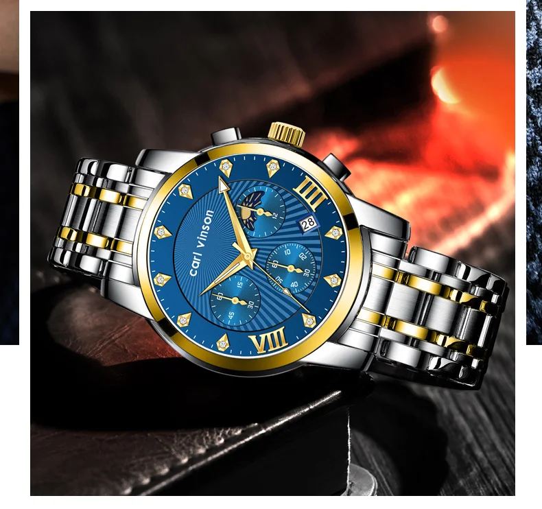 Мужские мужские кварцевые часы с фазами луны Carl Vinson