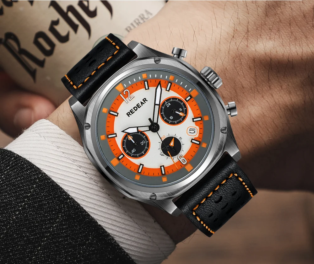Мужские кварцевые хронографы REDEAR из нержавеющей стали