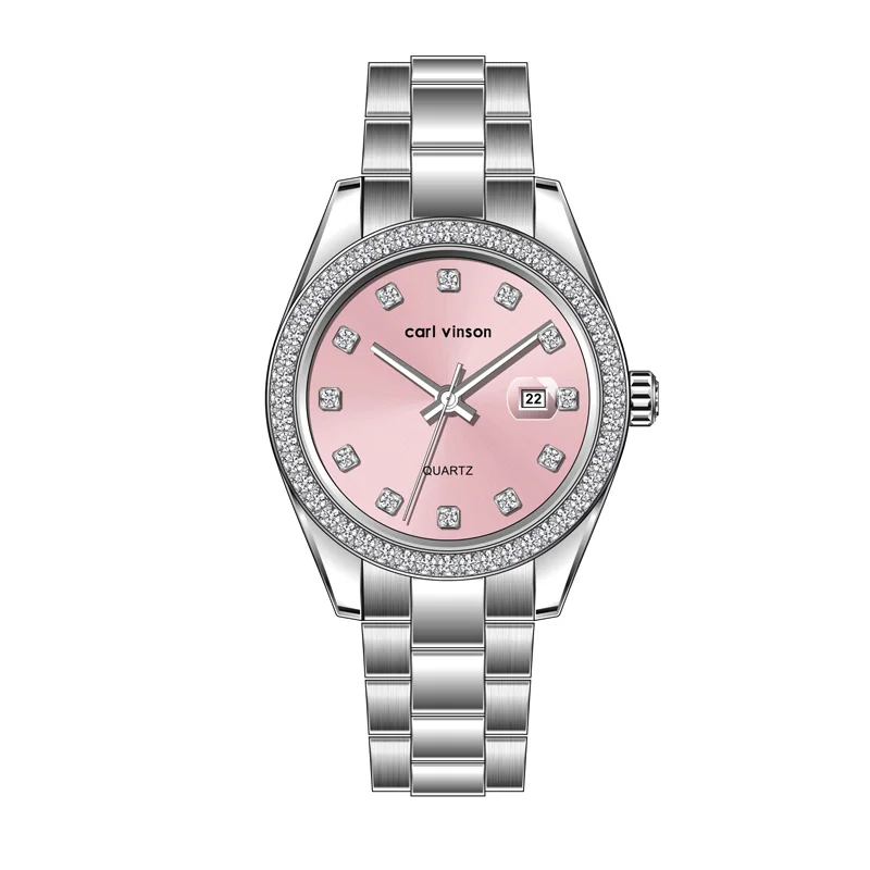 Женские роскошные кварцевые часы с календарем Carl Vinson